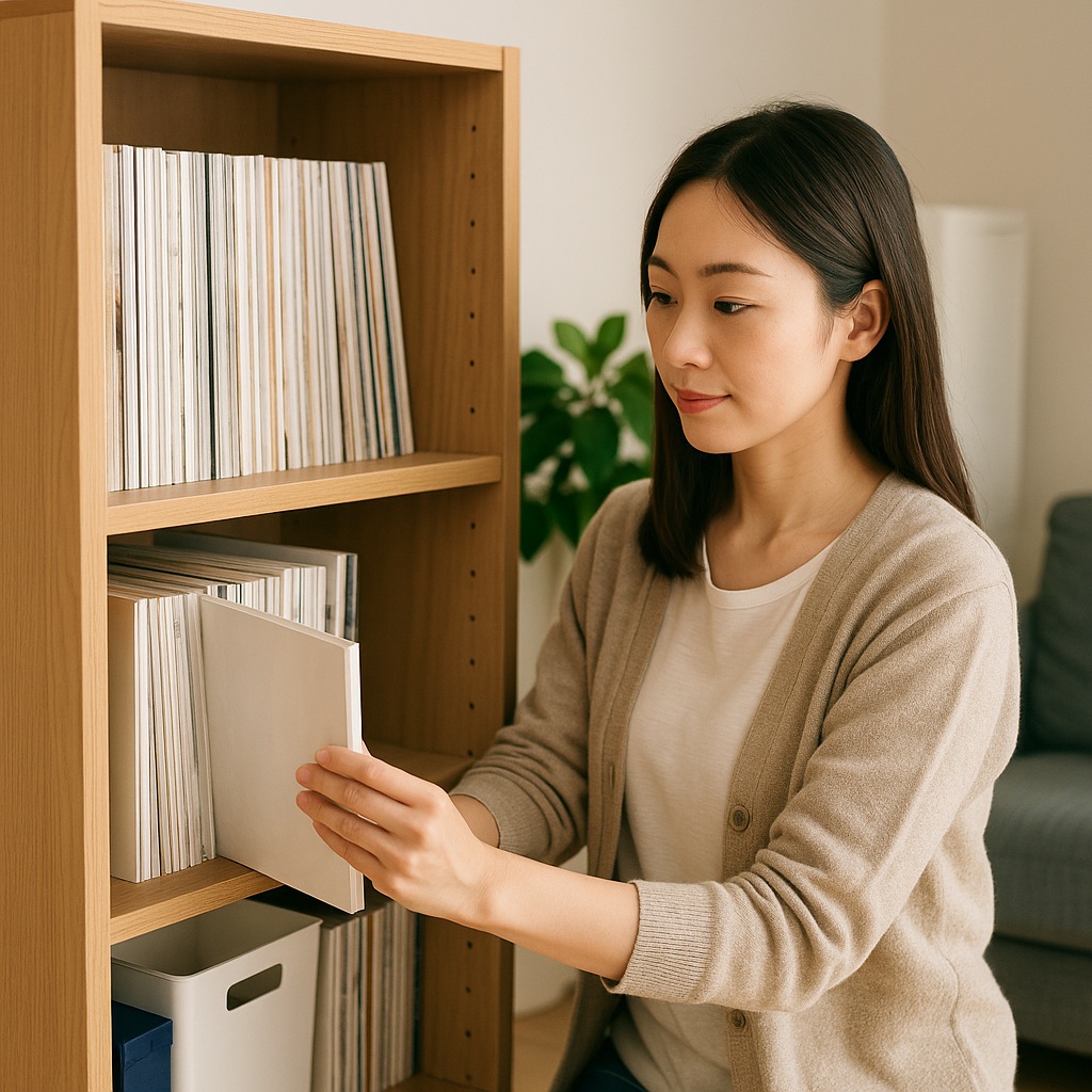 女性と本棚